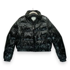 NWOT Ziai Black Puffer Zip Front High Neck Cropped Jacket‎ Pockets EU 44 / US L